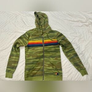 Aviator Nation Camouflage Hoodie with Rainbow Stripes